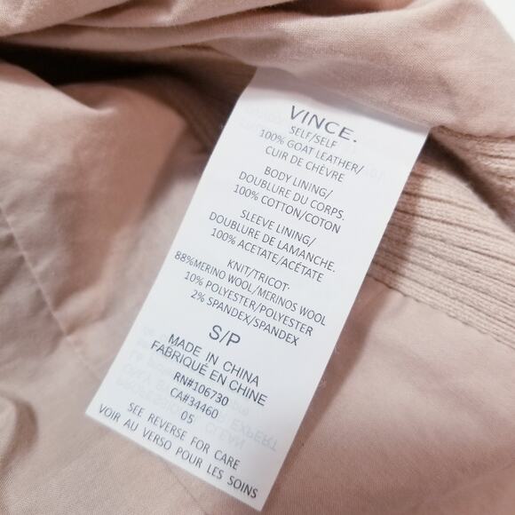 VINCE 100% Goat Leather Merino Wool Ribbed Trim Moto Jacket Double Zipper - Picture 13 of 14